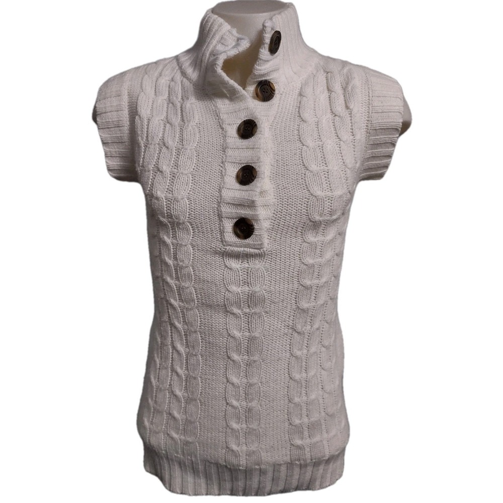 Pink Republic Sweater Vest Ivory Juniors Size Medium Cable Knit V-Neck Buttons